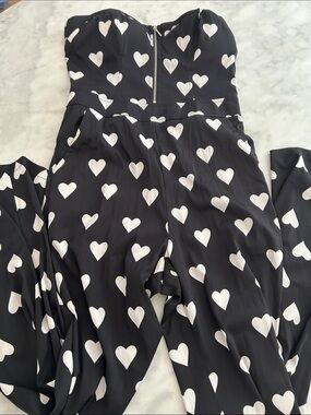 2B Bebe Black Strapless Heart-Print Jumpsuit